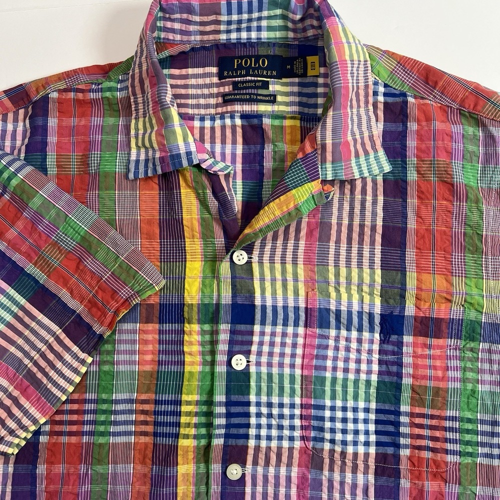 Polo Ralph Lauren Guaranteed to Wrinkle Button Front Shirt Size Medium Plaid